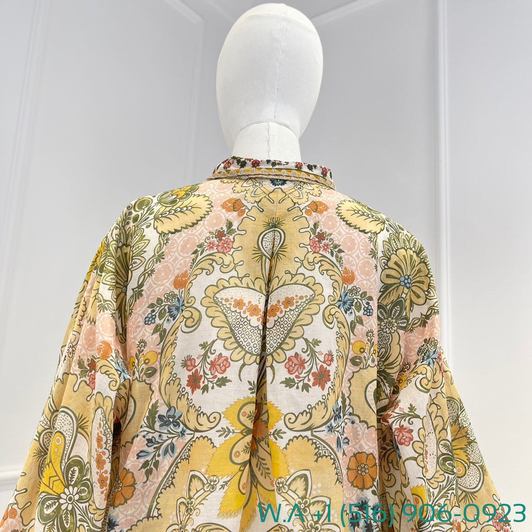 Zimmermann Yellow Little Floral Print Long Sleeve Blouse Tops And Shorts Set