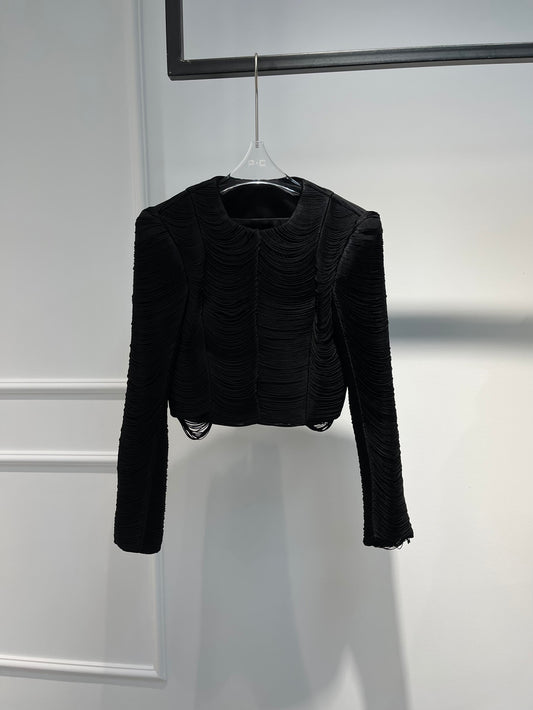 Alexander Wang Black Long Sleeve Fringe Crop Jacket