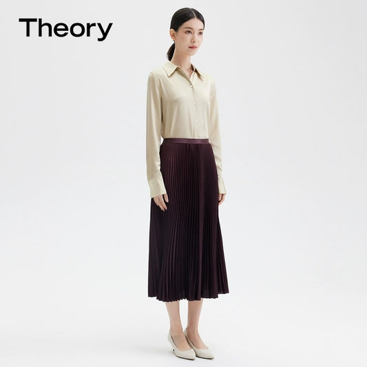 Theory High Waist Ruched Pleat Midi Skirt