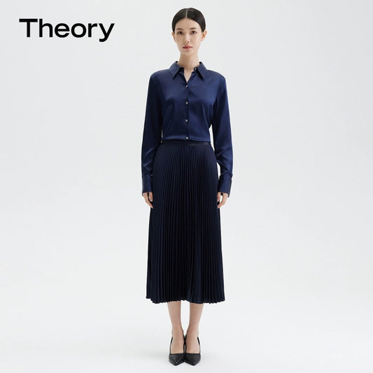 Theory High Waist Ruched Pleat Midi Skirt