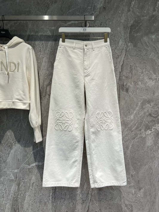 Loewe White Jeans Embroidery Logo Pants