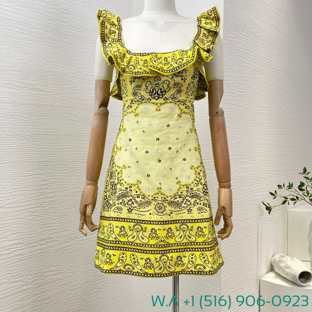 Zimmermann Yellow Flouncing Ruffle Mini Dress