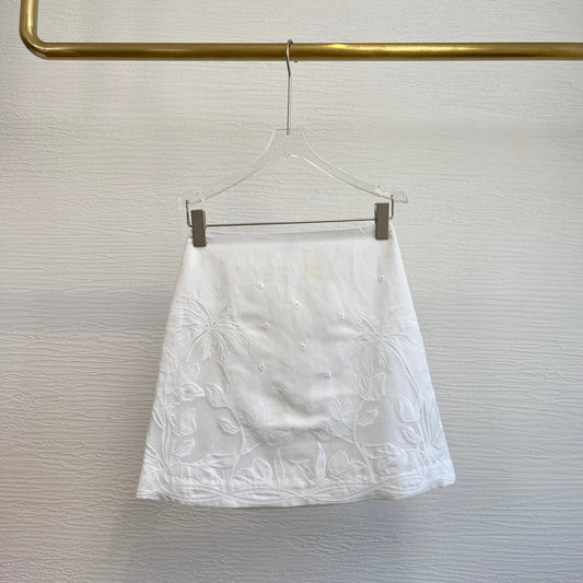 Aje White Embroidery Mini Skirt