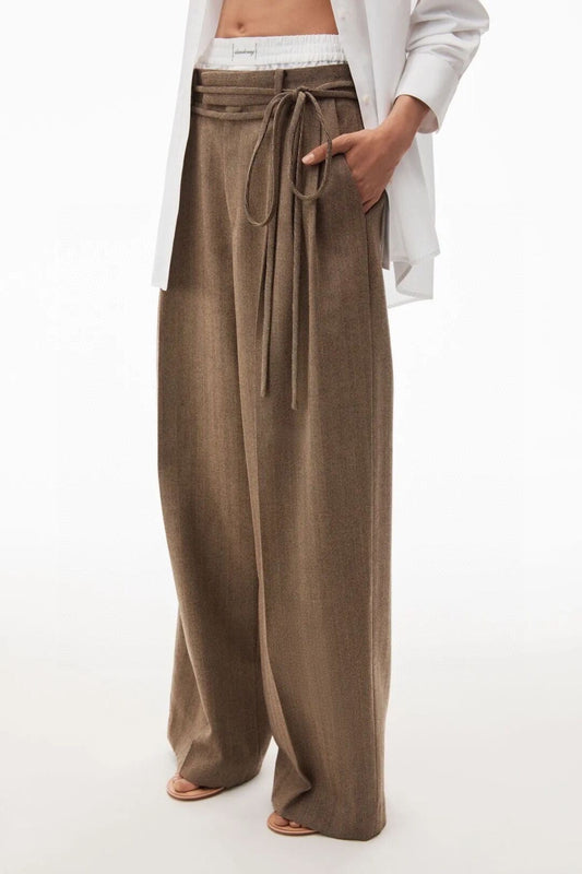 Alexander Wang Khaki Herringbone Wide Leg Pants