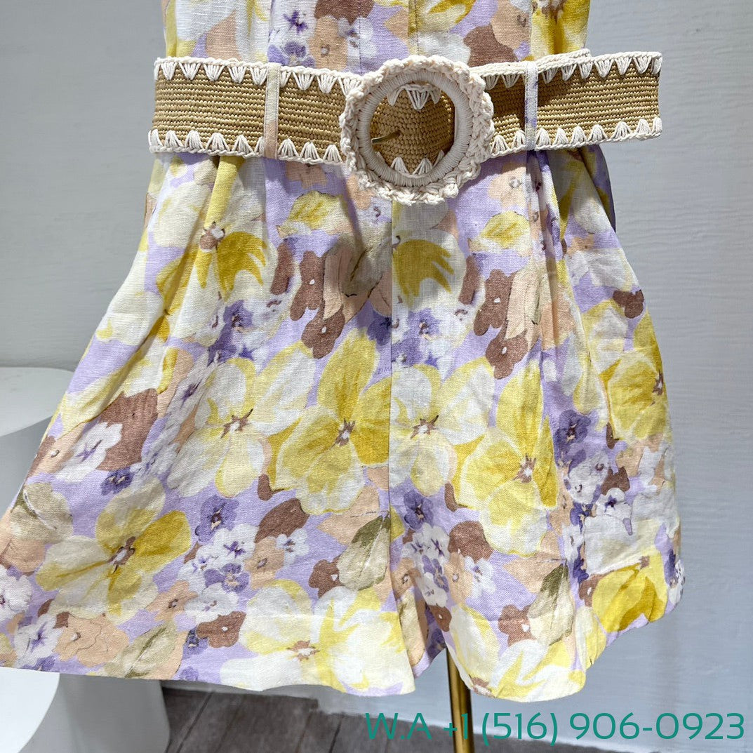 Zimmermann Yellow Purple Floral Print Sleeveless Backless Mini Jumpsuit