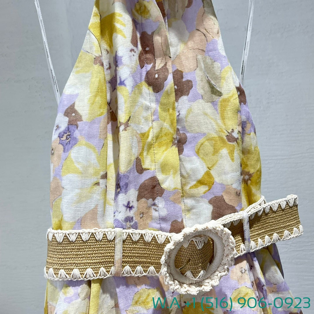 Zimmermann Yellow Purple Floral Print Sleeveless Backless Mini Jumpsuit