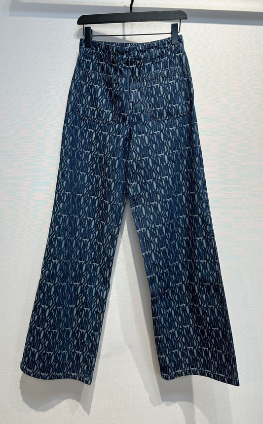 Christian Dior Navy Blue Letter Print Jeans Pants