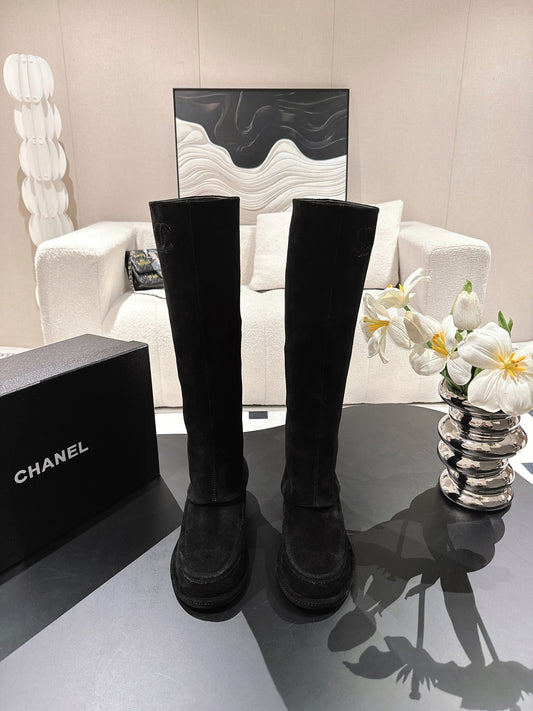 Chanel Black Suede Boots Shoes