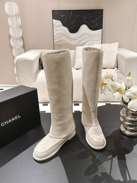 Chanel White Suede Boots Shoes