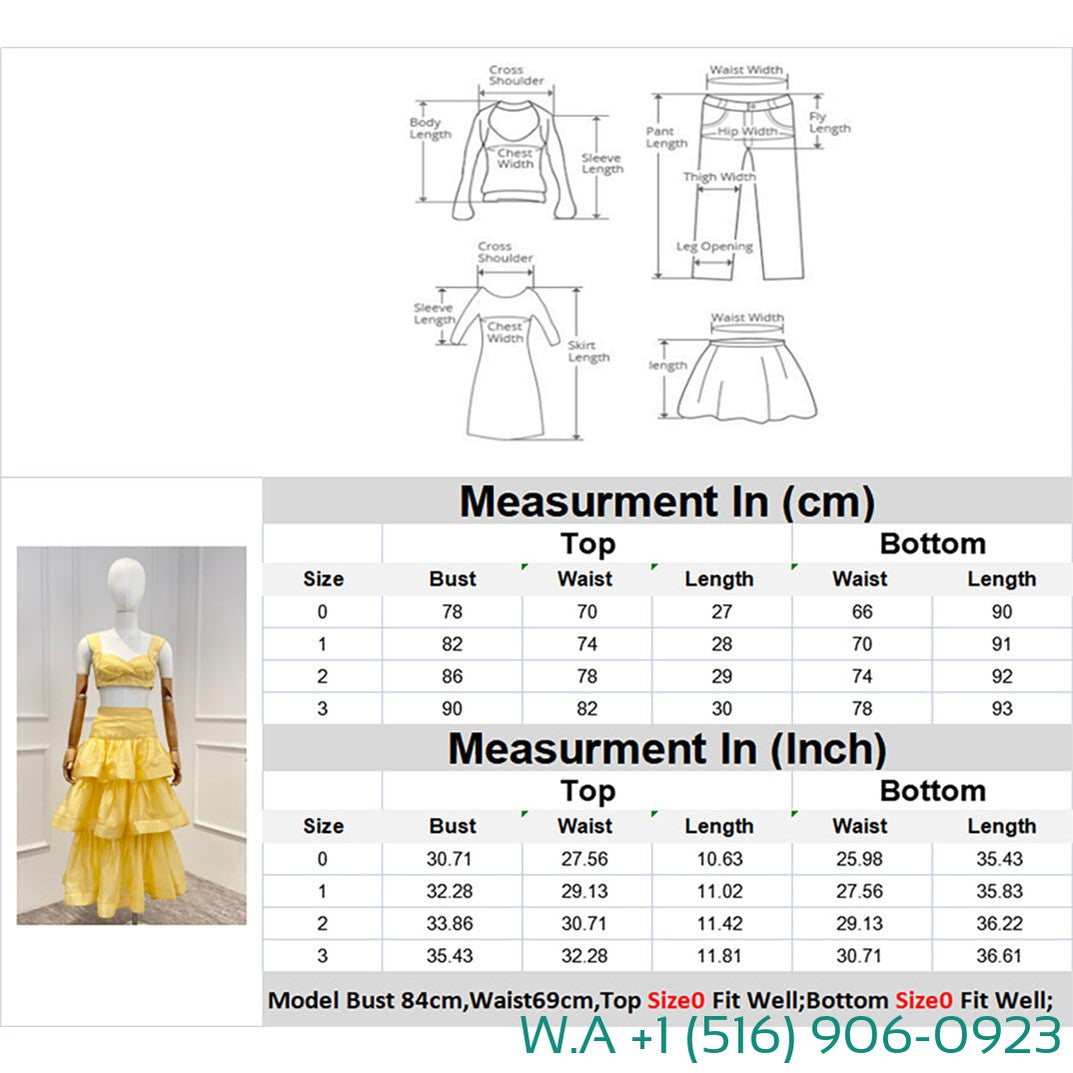 Zimmermann Yellow Sleeveless Pleat Vest Tops And Flouncing Ruffle Midi Skirt Set